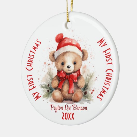 Mijn eerste kerst aangepaste naam kerst Beer Keramisch Ornament (Links)