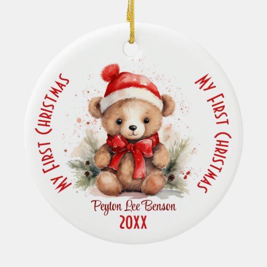 Mijn eerste kerst aangepaste naam kerst Beer Keramisch Ornament (Achterkant)