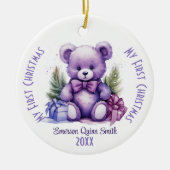Mijn eerste kerst aangepaste naam Paarse Beer Keramisch Ornament (Voorkant)