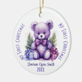 Mijn eerste kerst aangepaste naam Paarse Beer Keramisch Ornament (Links)