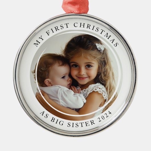Mijn eerste kerst als Big Sister Custom Photo Metalen Ornament (Voorkant)