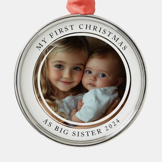 Mijn eerste kerst als Big Sister Custom Photo Metalen Ornament (Voorkant)