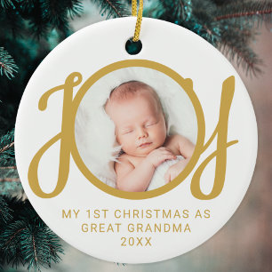 Mijn eerste kerst als overgrootmoeder foto goud keramisch ornament