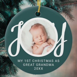 Mijn eerste kerst als overgrootmoeder foto groen keramisch ornament