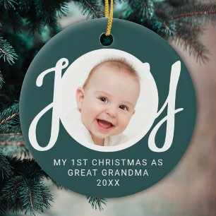 Mijn eerste kerst als overgrootmoeder foto groen keramisch ornament