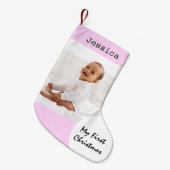 Mijn eerste kerst Baby foto aangepaste naam roze Kleine Kerstsok (Voorkant (Hangend))