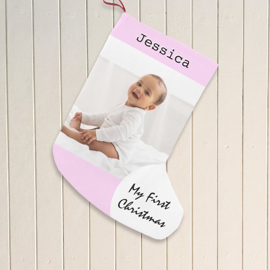 Mijn eerste kerst Baby foto aangepaste naam roze Kleine Kerstsok