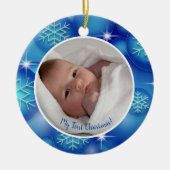 Mijn eerste kerst baby foto blauw keramisch ornament (Voorkant)