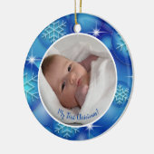 Mijn eerste kerst baby foto blauw keramisch ornament (Links)