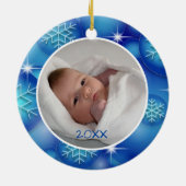 Mijn eerste kerst baby foto blauw keramisch ornament (Achterkant)
