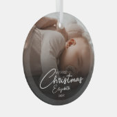 Mijn eerste kerst Baby foto Elegant Script Glas Ornament (Voorkant Rechts)