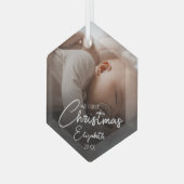 Mijn eerste kerst Baby foto Elegant Script Glas Ornament (Voorkant links)