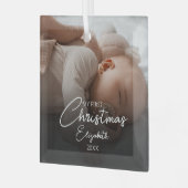 Mijn eerste kerst Baby foto Elegant Script Glas Ornament (Voorkant links)