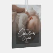 Mijn eerste kerst Baby foto Elegant Script Glas Ornament (Voorkant Rechts)