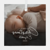 Mijn eerste kerst Baby foto Elegant Script Glas Ornament (Achterkant)