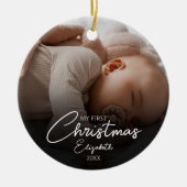 Mijn eerste kerst Baby foto Elegant Script Keramisch Ornament (Voorkant)