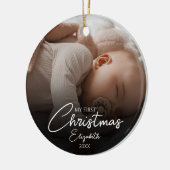 Mijn eerste kerst Baby foto Elegant Script Keramisch Ornament (Links)