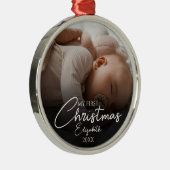 Mijn eerste kerst Baby foto Elegant Script Metalen Ornament (Rechts)