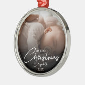 Mijn eerste kerst Baby foto Elegant Script Metalen Ornament (Links)