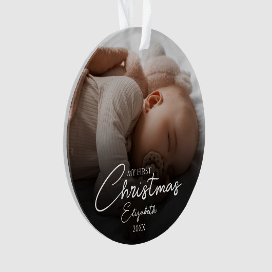 Mijn eerste kerst Baby foto Elegant Script Ornament (voorkant)