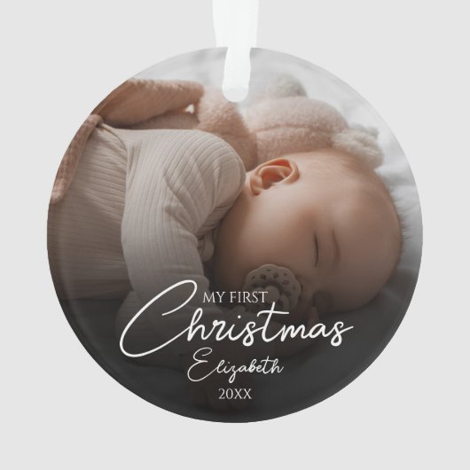 Mijn eerste kerst Baby foto Elegant Script Ornament (achterkant)