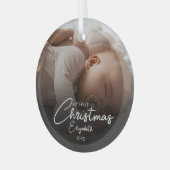 Mijn eerste kerst baby foto elegante script glas ornament (Voorkant links)