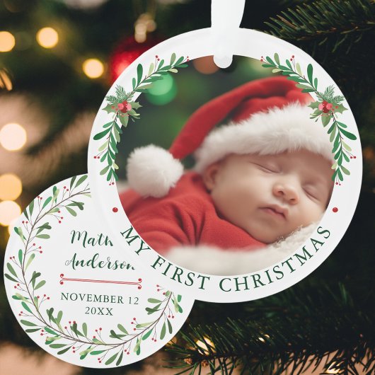 Mijn eerste kerst Baby foto Floral Ornament