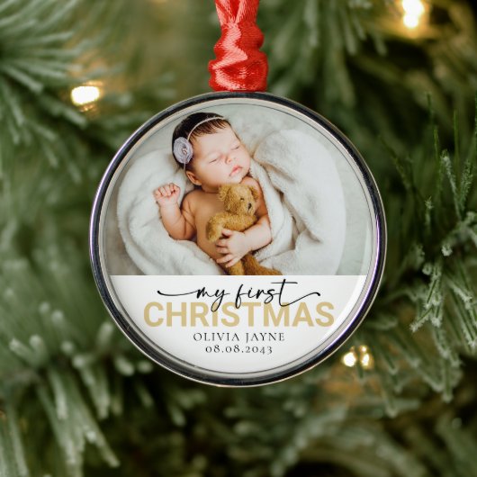 Mijn eerste kerst Baby foto Keepsake Metalen Ornament (Boom)
