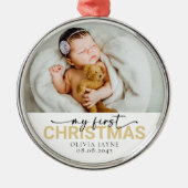 Mijn eerste kerst Baby foto Keepsake Metalen Ornament (Voorkant)