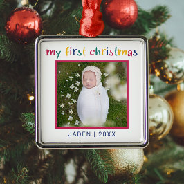 Mijn eerste kerst Baby foto kleurrijke Schattige Metalen Ornament