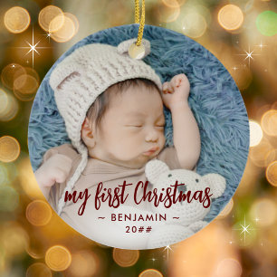 Mijn eerste kerst Baby foto met naam en jaar Keramisch Ornament