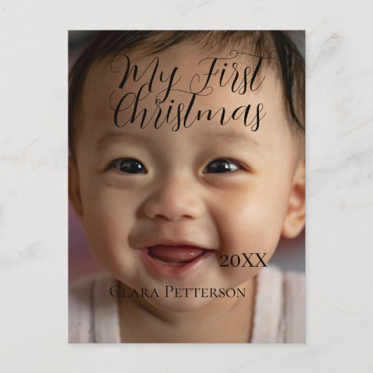 Mijn eerste kerst baby foto voeg naam jaar modern briefkaart (Voorkant)