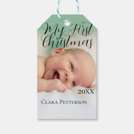 Mijn eerste kerst baby foto voeg naam jaar modern  cadeaulabel