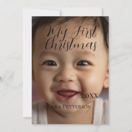 Mijn eerste kerst baby foto voeg naam jaar modern feestdagenkaart