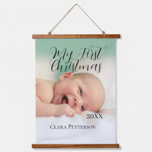 Mijn eerste kerst baby foto voeg naam jaar modern hangend wandkleed