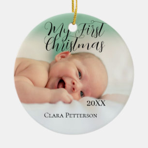 Mijn eerste kerst baby foto voeg naam jaar modern  keramisch ornament