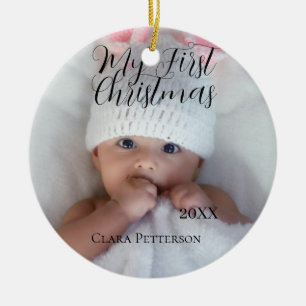 Mijn eerste kerst baby foto voeg naam jaar modern  keramisch ornament
