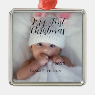 Mijn eerste kerst baby foto voeg naam jaar modern  metalen ornament