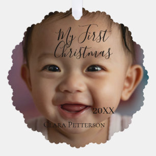 Mijn eerste kerst baby foto voeg naam jaar modern ornament kaart