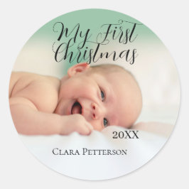 Mijn eerste kerst baby foto voeg naam jaar modern  ronde sticker