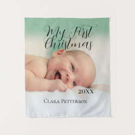 Mijn eerste kerst baby foto voeg naam jaar modern  wandkleed