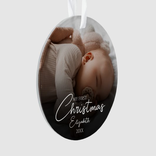 Mijn eerste Kerst Baby Foto's Elegant Script Ornament (voorkant)