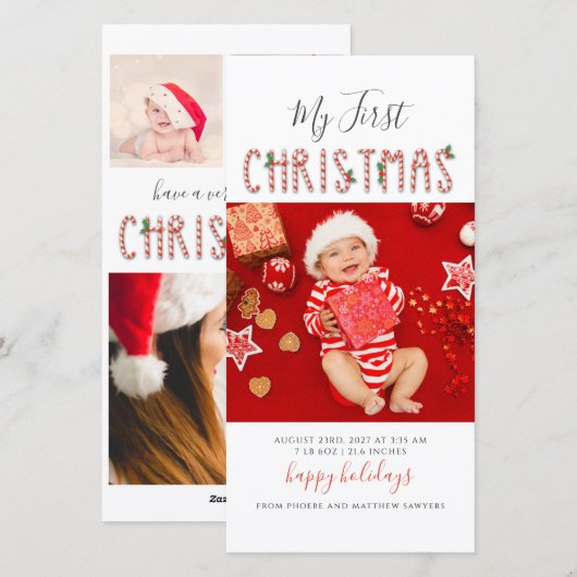 Mijn eerste kerst baby foto's modern feestdagenkaart (Voorkant / Achterkant)