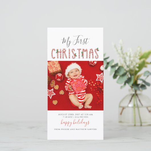 Mijn eerste kerst baby foto's modern feestdagenkaart (Staand voorkant)