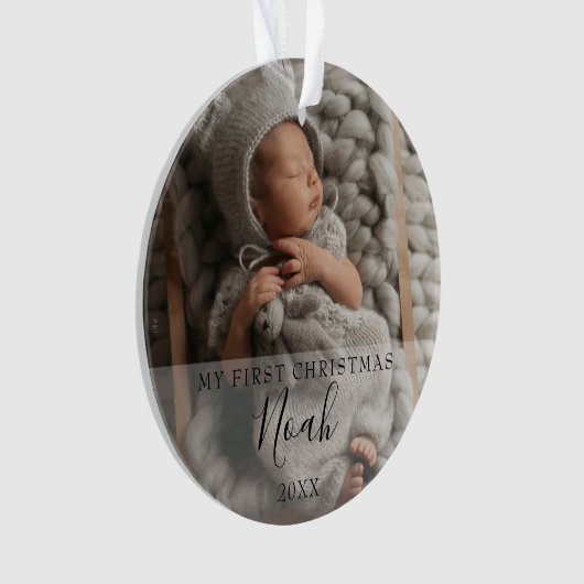 Mijn eerste Kerst Baby Foto's Script Naam Ornament (voorkant)