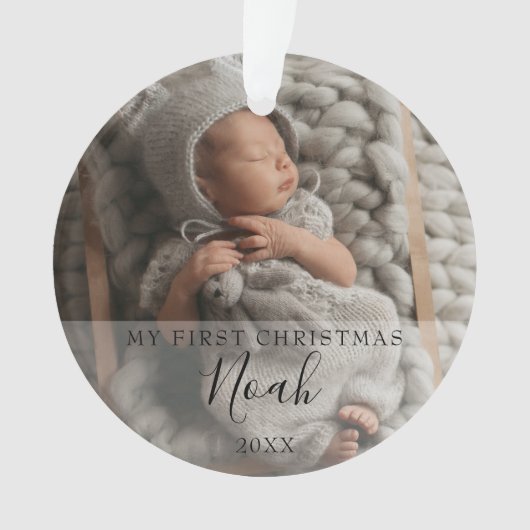 Mijn eerste Kerst Baby Foto's Script Naam Ornament (voorkant)