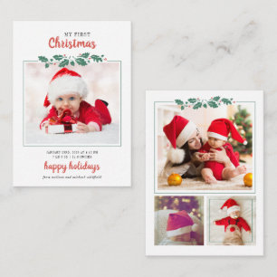Mijn eerste kerst baby geboorte foto vakantie notitiekaartje