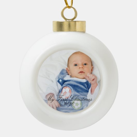 Mijn eerste kerst baby jongen keramische bal ornament (Voorkant)