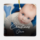 Mijn Eerste Kerst Baby Jongen Stats Foto Script Keramisch Ornament (Voorkant)