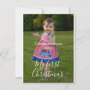 Mijn eerste kerst baby meisje foto naam jaar eenvo briefkaart